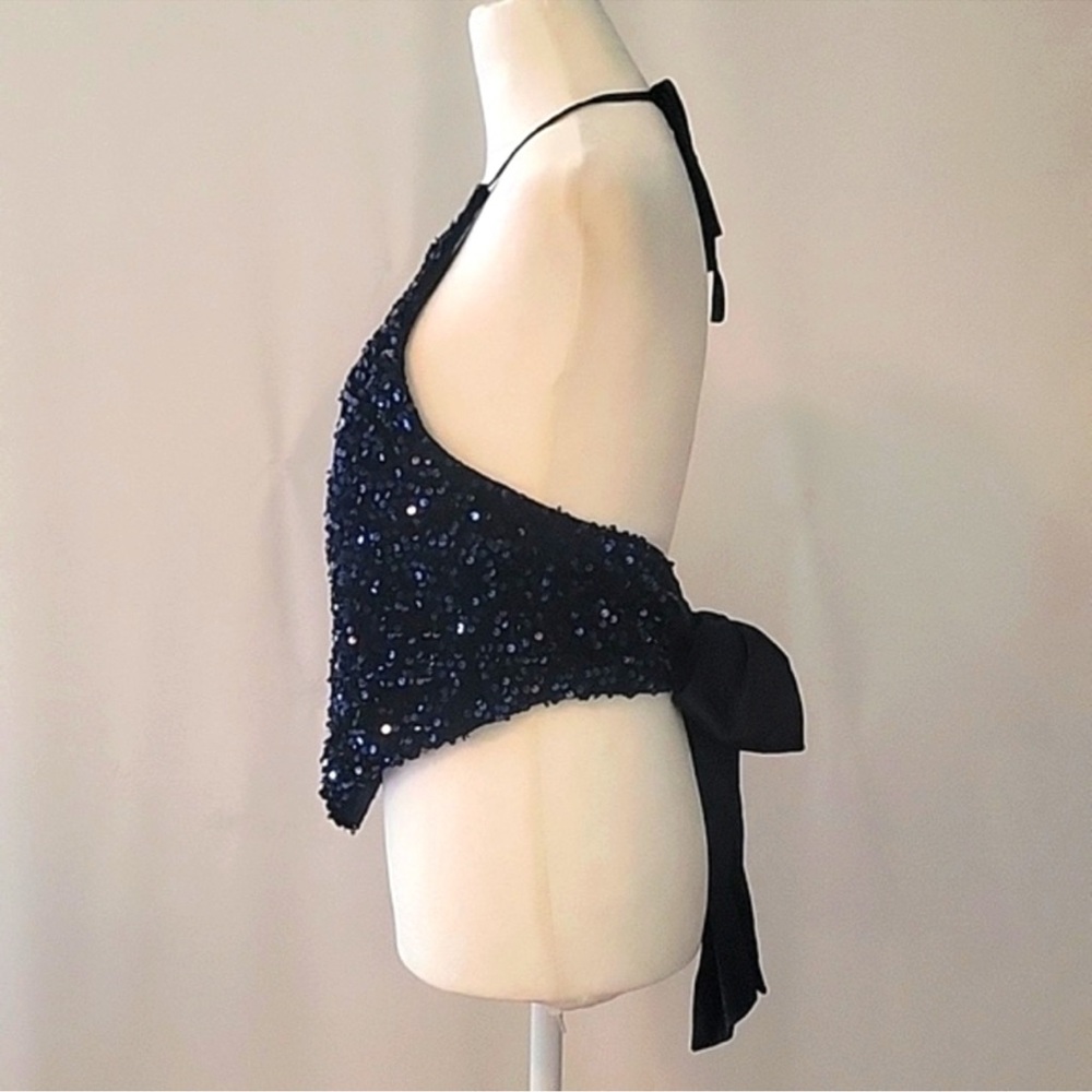 Altar’d State navy blue embellished Sequin Halter open back crop top - Picture 6 of 9